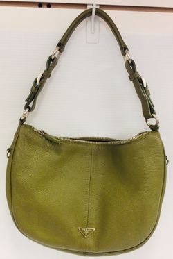 PRADA HOBBO DESIGNER BAG GREEN LEATHER SHOULDER BAG VERY GOOD CONDITION