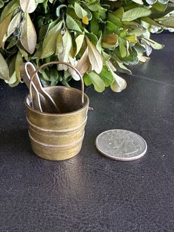 Vintage Miniature 1 3/4" Solid Brass Ice Bucket & Thongs for Small Dolls & Doll House's RARE.