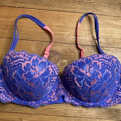 Victoria’s Secret PINK 36B push-up bra blue pink lace