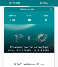 2 Miami dolphins vs Atlanta Falcons tickets and parking pass