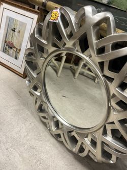 modern silver foil arabesque wall mirror - 34” 