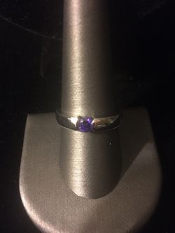 Sterling Silver Channel Bezel Amethyst CZ Ring