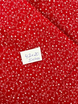 Red Cotton Fabric with White Heart Print