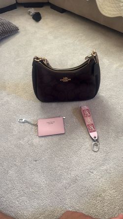 Coach purse, Kate Spade wallet, Victoria Secret keychain