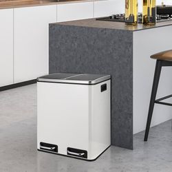  8 Gallon Dual Trash Can, 30L Stainless Steel Kitchen Garbage Can, Step-on Classified Recycle Garbage Bin with Removable Inner Buckets, for Kitchen, L