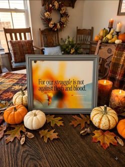 Gray Framed Scripture Autumnal Fall Print Ephesians 6:12 Bible Verse Christian