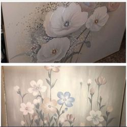 2-Signed J. Allen Floral Oil Painting on Canvas 48" × 60" [4FT X 5FT]