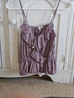 Women's Small Mauve Noble U camisole top spaghetti straps ruffles V-neckline
