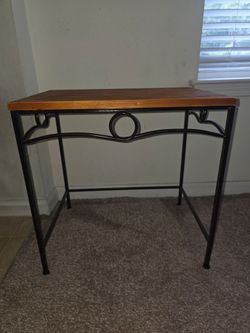Wood & Black Metal Accent Side Table – $35