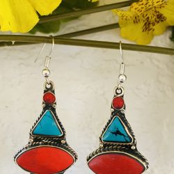 Handmade Turquoise n coral Earring