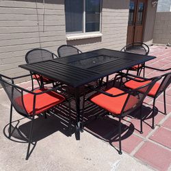 Patio Set Metal Table With 6 Chairs And Cushions 