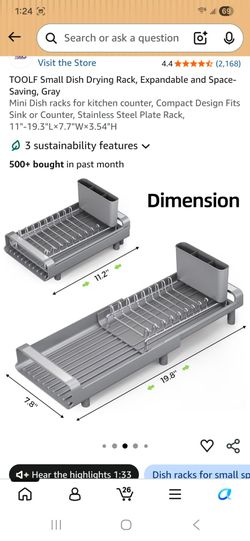Small Dish Drying Rack, Expandable and Space- Saving, Gray
Mini Dish racks for kitchen counter, Compact Design Fits Sink or Counter. Stainless Steel P