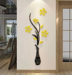 3D Vase Wall Murals for Living Room & Bedroom, DIY Wall Decal, Originality Stickers Gift, Yellow, 59 X 23 inches