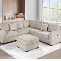 Sectional Sofa Couch  Camel Color Corduroy 