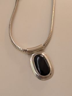 Sterling Silver Snake Necklace With Sterling Silver Onyx Pendant