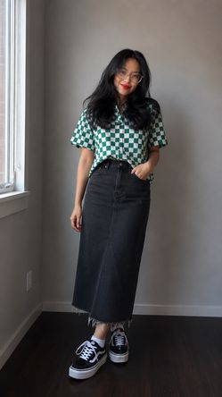 Checkered green and white short sleeved blouse