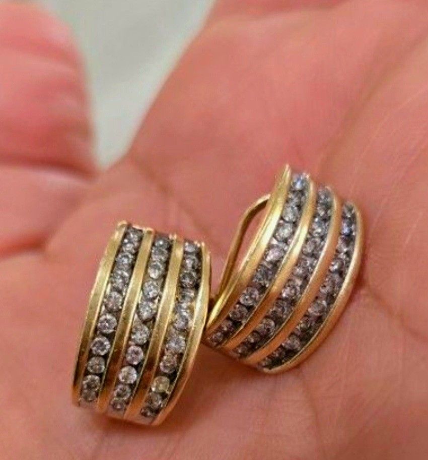 14k GOLD. Channel Set Diamond Earrings