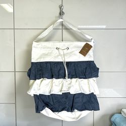 New! Cotton Ruffle Laundry Bag Hamper Blue White Drawstring