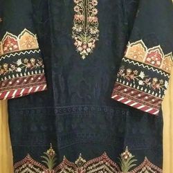 Navy Blue Net Dress With Heavy Embroidery 