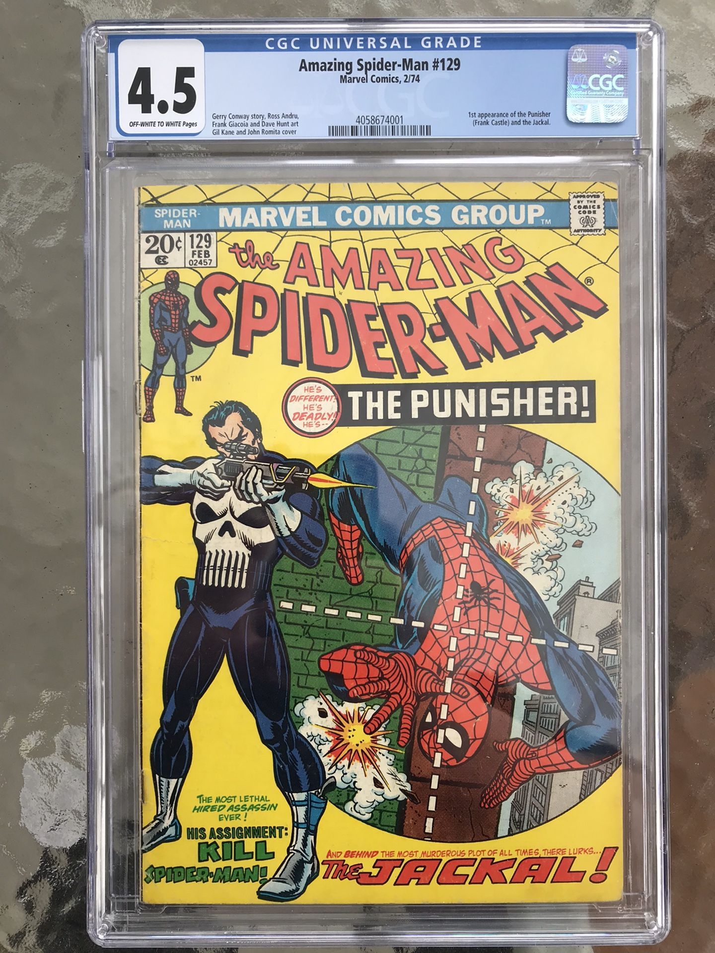 Amazing Spider-Man #129 (1974) CGC 4.5 — O/w to White; 1st Punisher & Jackal
