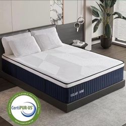 Full Mattress, 14Inch Medium Plush Euro Top Memory Foam Hybrid Mattress, Edge Support & Pressure Relief Individual Pocket Springs Full Size Mattresses