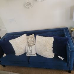 Used Dark Blue Couch / Sofa With Pillows