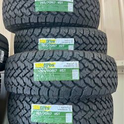 (4) P 265/70R17 TBB A/T TIRES