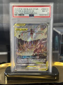 Espeon & Deoxys Pokemon Sm Black Star Promo #SM240 Gx Prm-Tag Team PSA 8