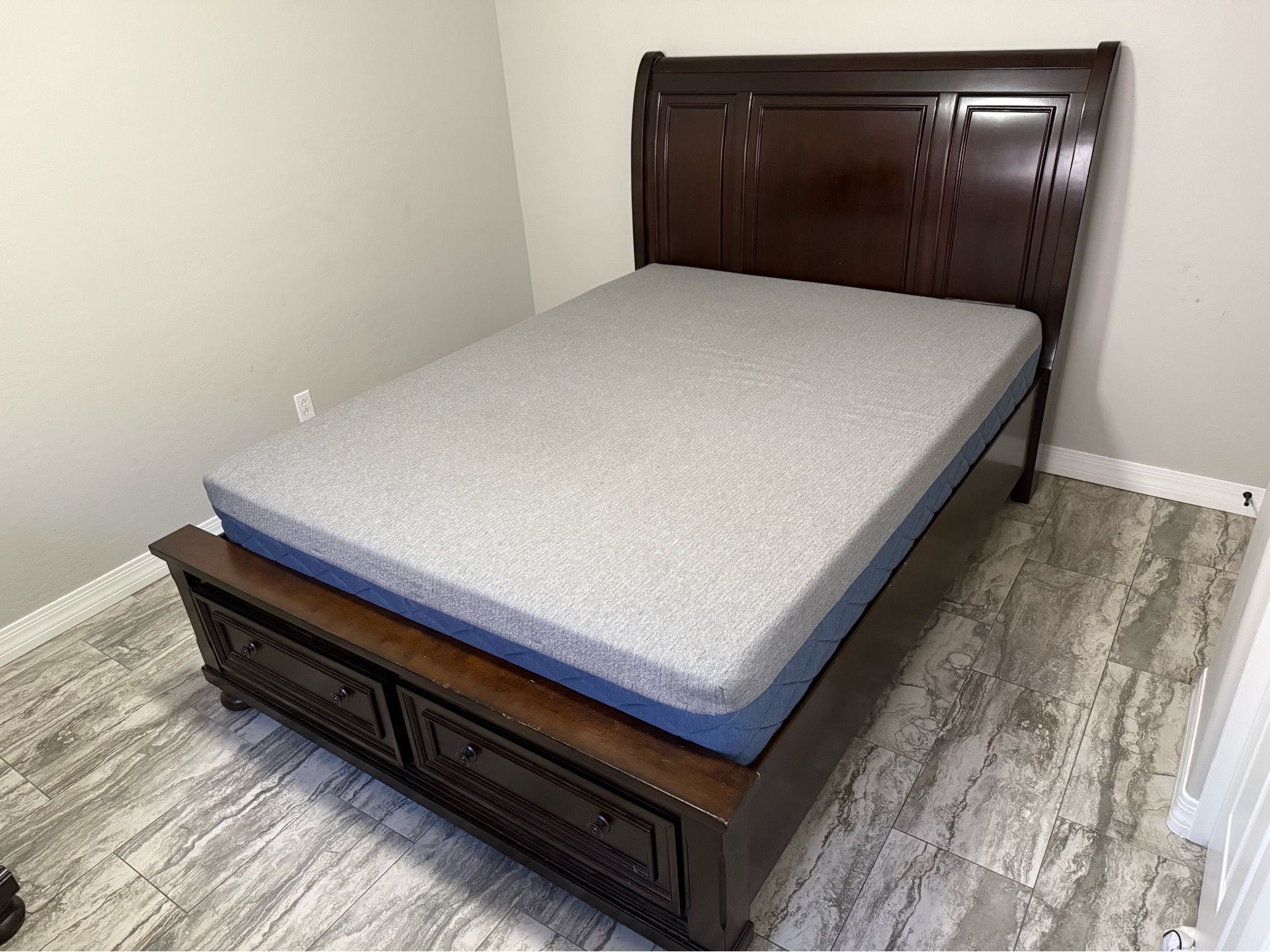 Queen bed frame and mattress