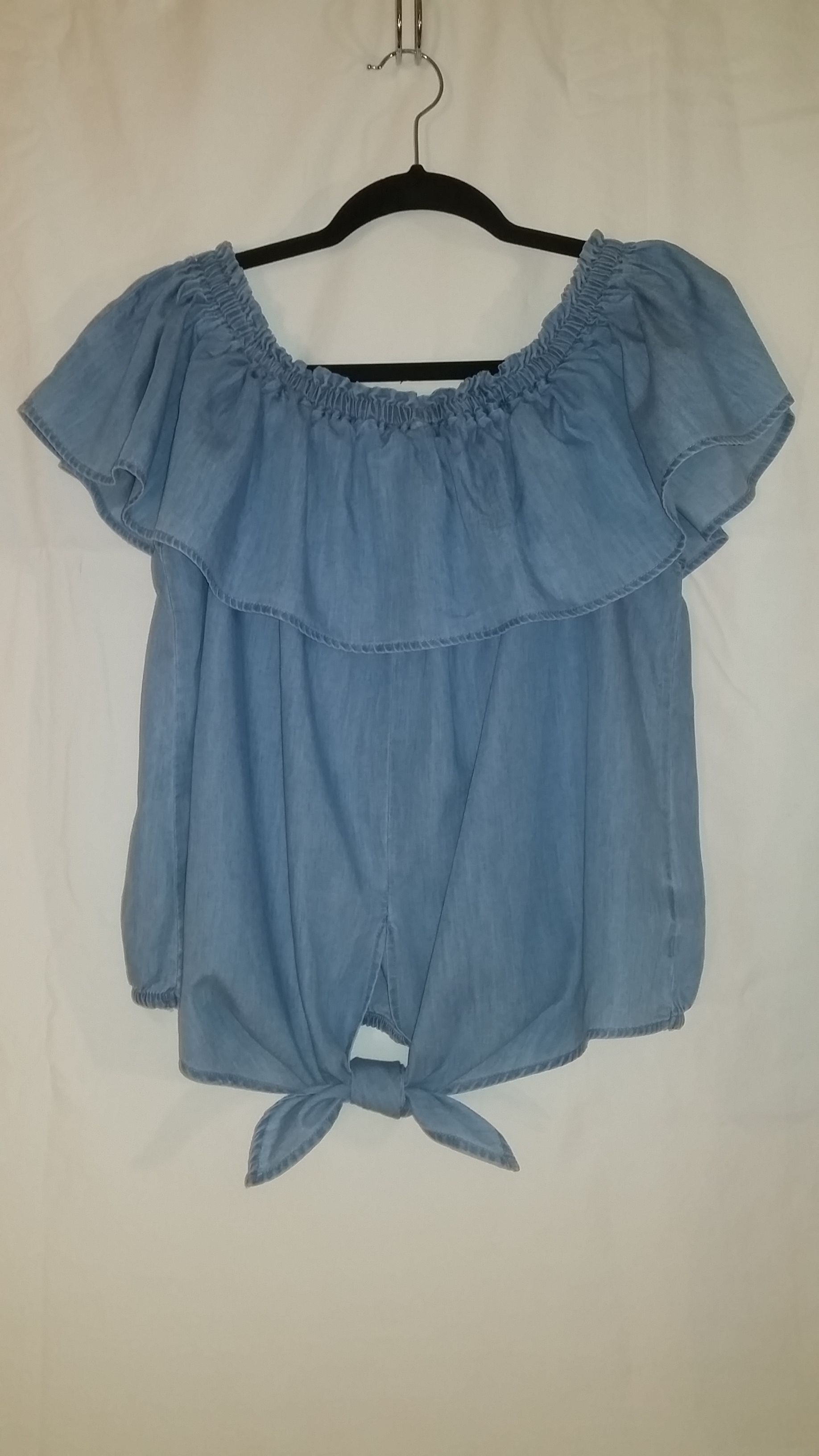 Express (RN 55285 ID #90285) Women's Casual Off - Shoulder Shirt - Blue - Size L