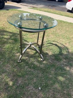 Round Glass Top Metal End Table