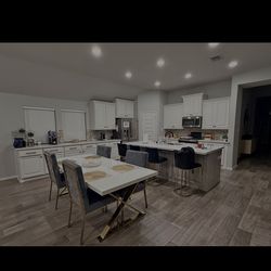 $850 • Meridian 5Pc Modern Glam Dining Set - Gold & White - LIKE NEW