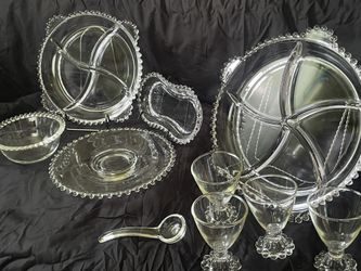 Vintage Imperial Glass Candlewick 10 Piece Serving Set With Glasses