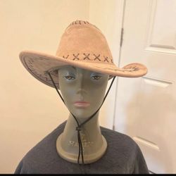 Tan Faux Suede Cowboy Hat with Stitching Detail