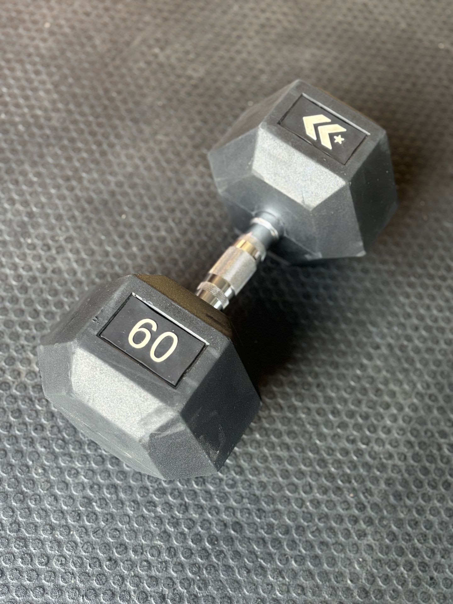 Single 60-lb Rubber-coated Hex Dumbbell