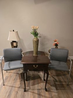 Full set coffee tables, chairs, lamp, vases