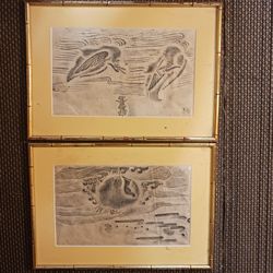 Chinese Antique Rubbings Art Chinese Charachters Asian Gilden Frames PAIT