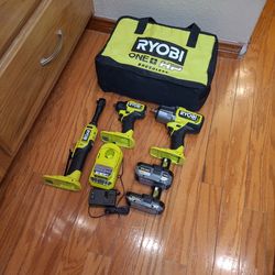 Ryobi 18V 'HP'  1/2" High Torque Impact Wrench, 3/8" Impact Wrench, 3/8 Extended Reach Ratchet Wrench, Batteries, Charger Kit