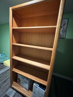 Oak Wood Bookcase with Adjustable Shelves