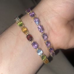 2 14k Solid Gold Amethyst And Colored Stone Bracelets 