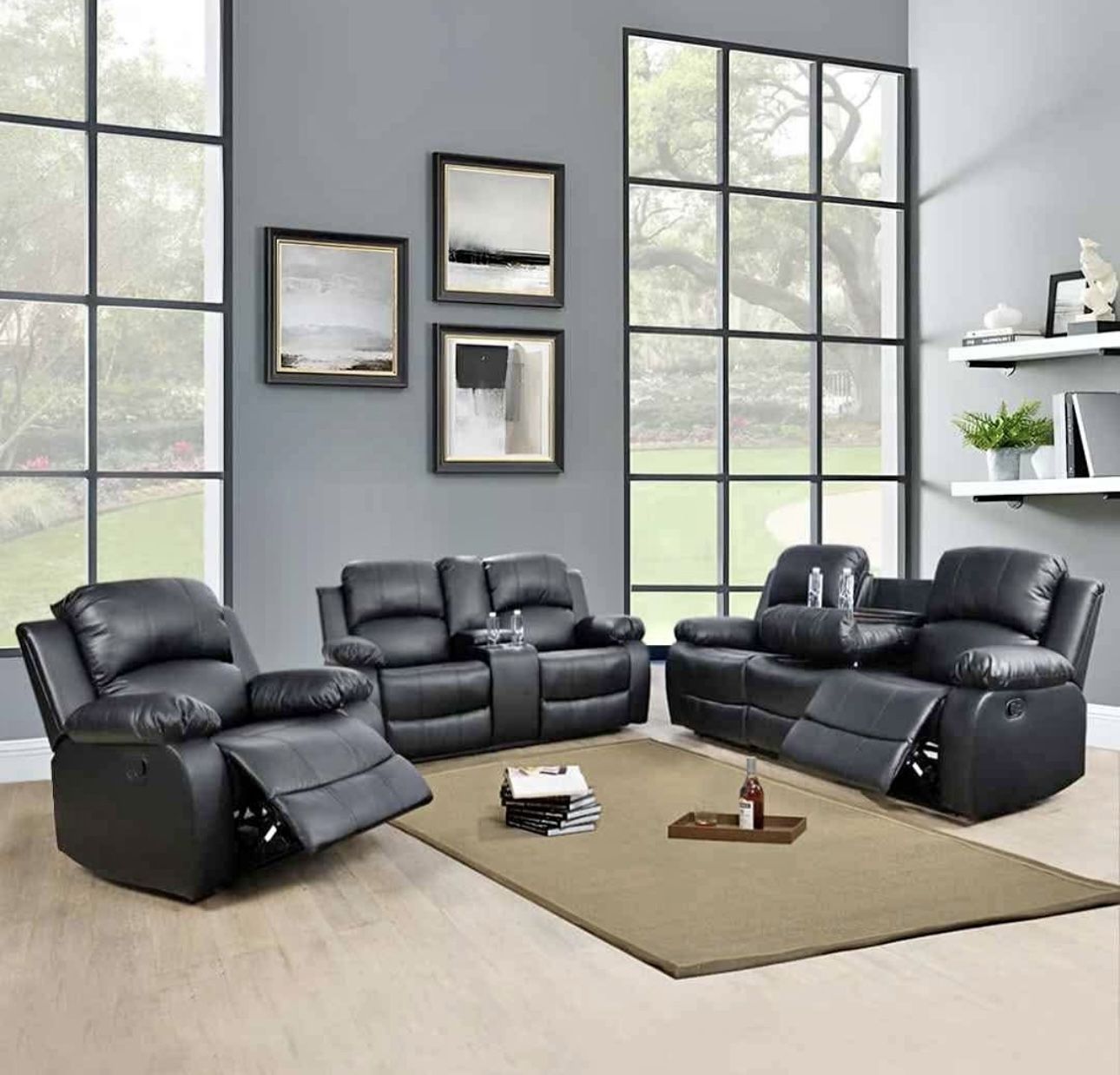 Black Leather Fully Reclining Couch Set,All Products : American Fashion Style Bags On Sale