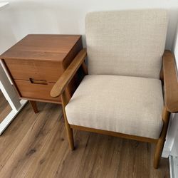 Mid Century Modern Beige Accent Chair Wood Cream 