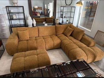 Delivery today! Designer 119" textured fabric sectional sofa couch