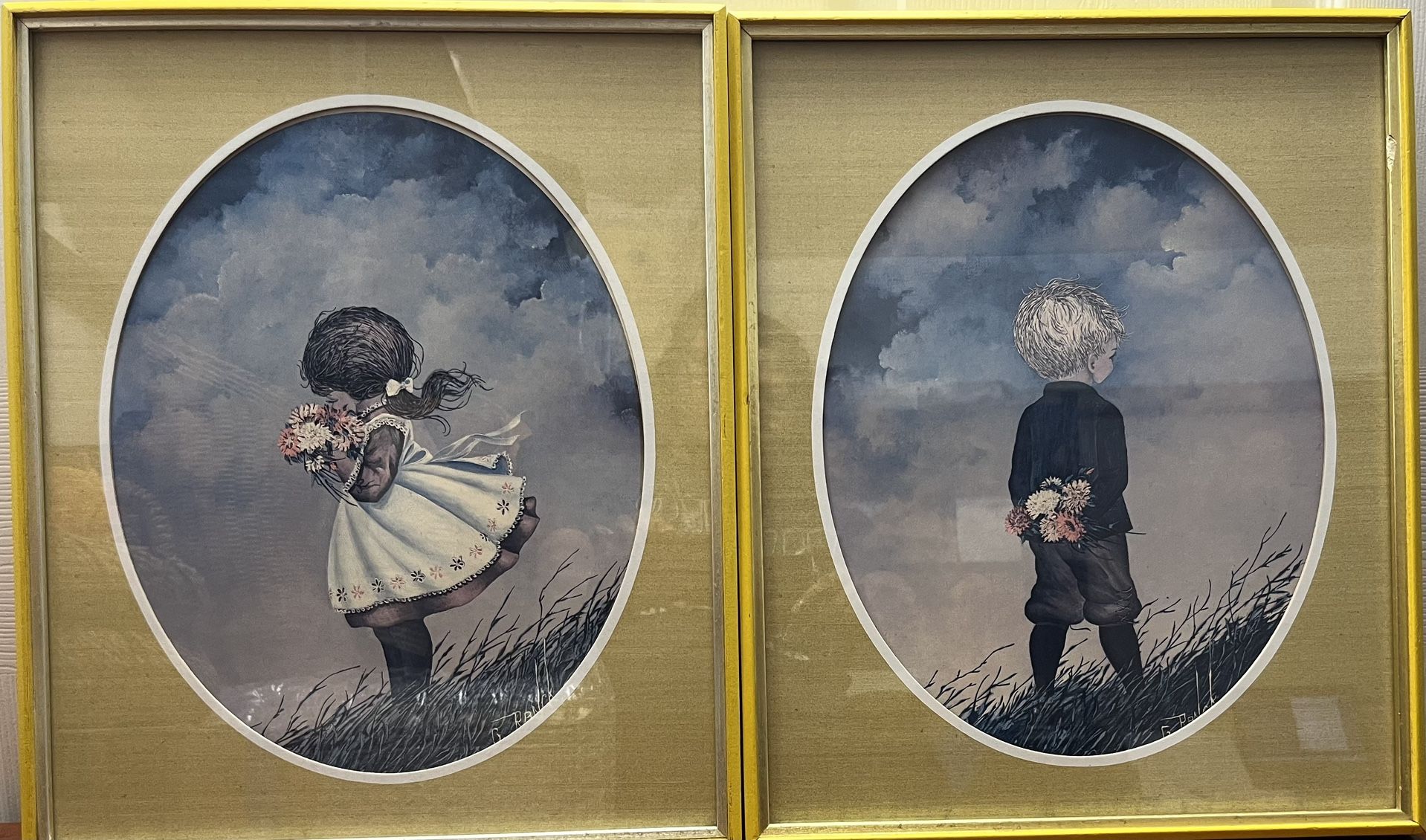 Pair of Vintage Turner Wall Prints – Boy & Girl – 18”x14.5”