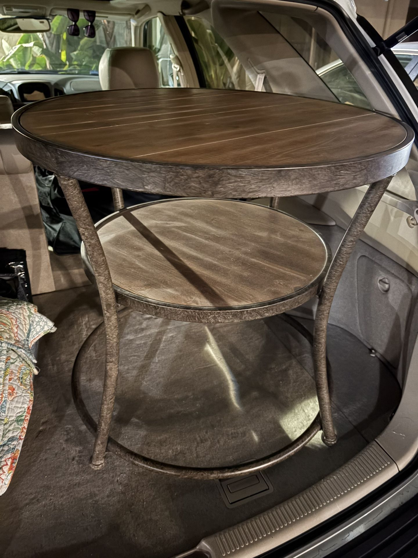 Wood table/2 tiered table/wood and iron table/end table
