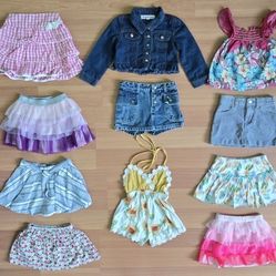 11-Piece, 3T Girls Clothing Bundle: Skorts, Skirts, Denim Jacket, Romper,  & Tank Top