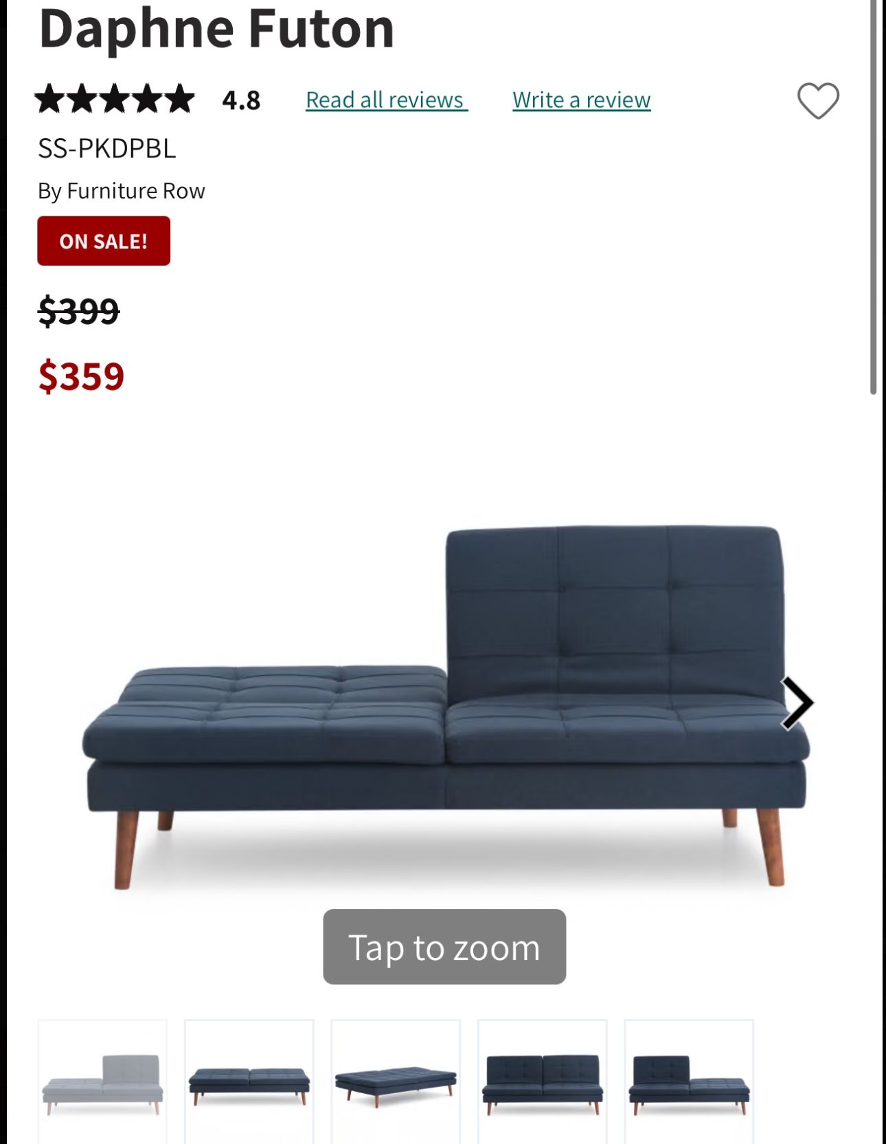 Daphne Futon. Dark Blue. Pops Down Into Bed. 2 Clicks. Used. Excellent Condition