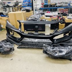 2016 -21 / Honda Civic Type R Style Unpainted Front Bumper Y Head Light