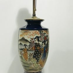 Vintage Large Satsuma Mid Century Porcelain Lamp