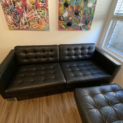 Black Quilted Couch w/ Ottoman